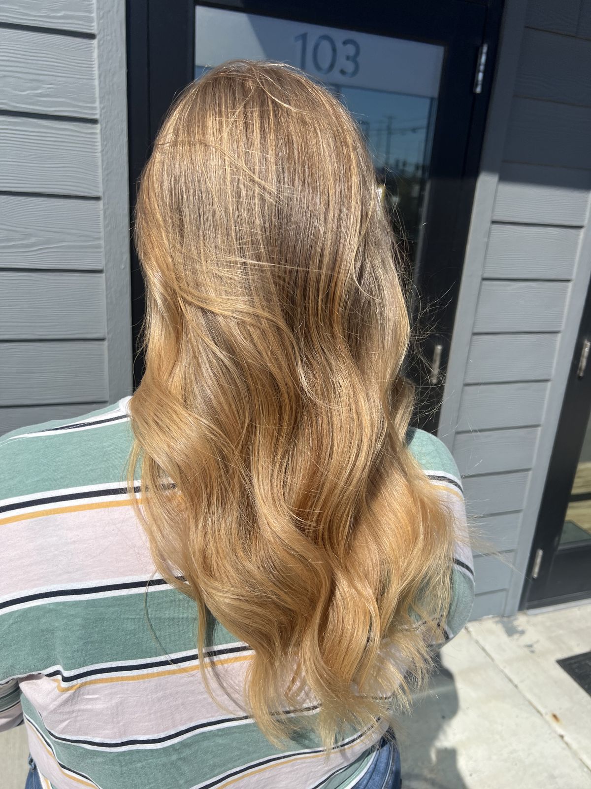 Blonde balayage hair color by Hair by Drew in Coeur d'Alene, Idaho